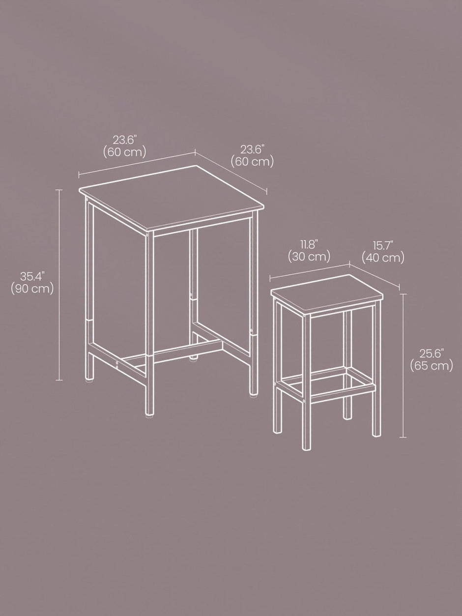 Bar Table Set – Wood and Metal – Rustic Brown and Black – Includes 2 Bar Stools