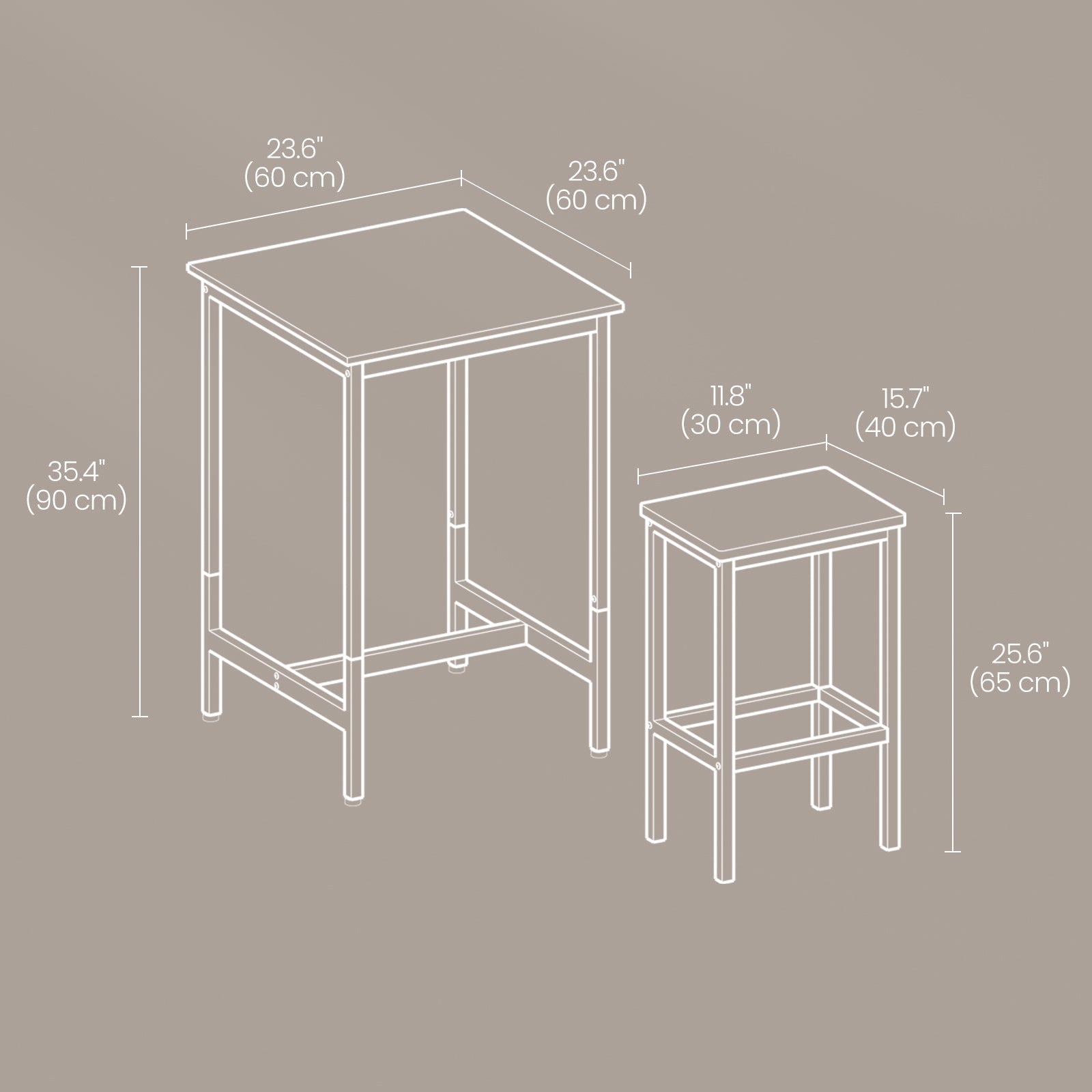Bar Table Set – Wood and Metal – Rustic Brown and Black – Includes 2 Bar Stools