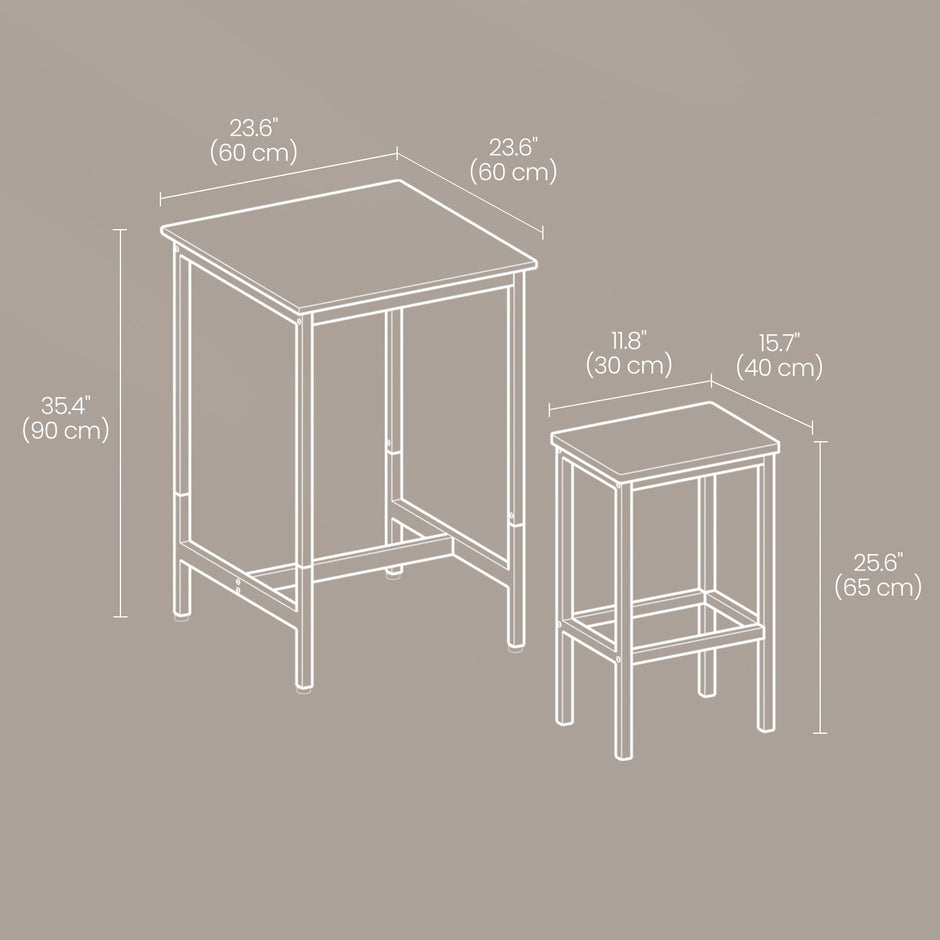 Bar Table Set – Wood and Metal – Rustic Brown and Black – Includes 2 Bar Stools