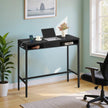 Bar Table – Wood and Non-Woven Fabric – Ebony Black – Includes Charging Station and Movable Drawer