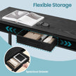 Bar Table – Wood and Non-Woven Fabric – Ebony Black – Includes Charging Station and Movable Drawer