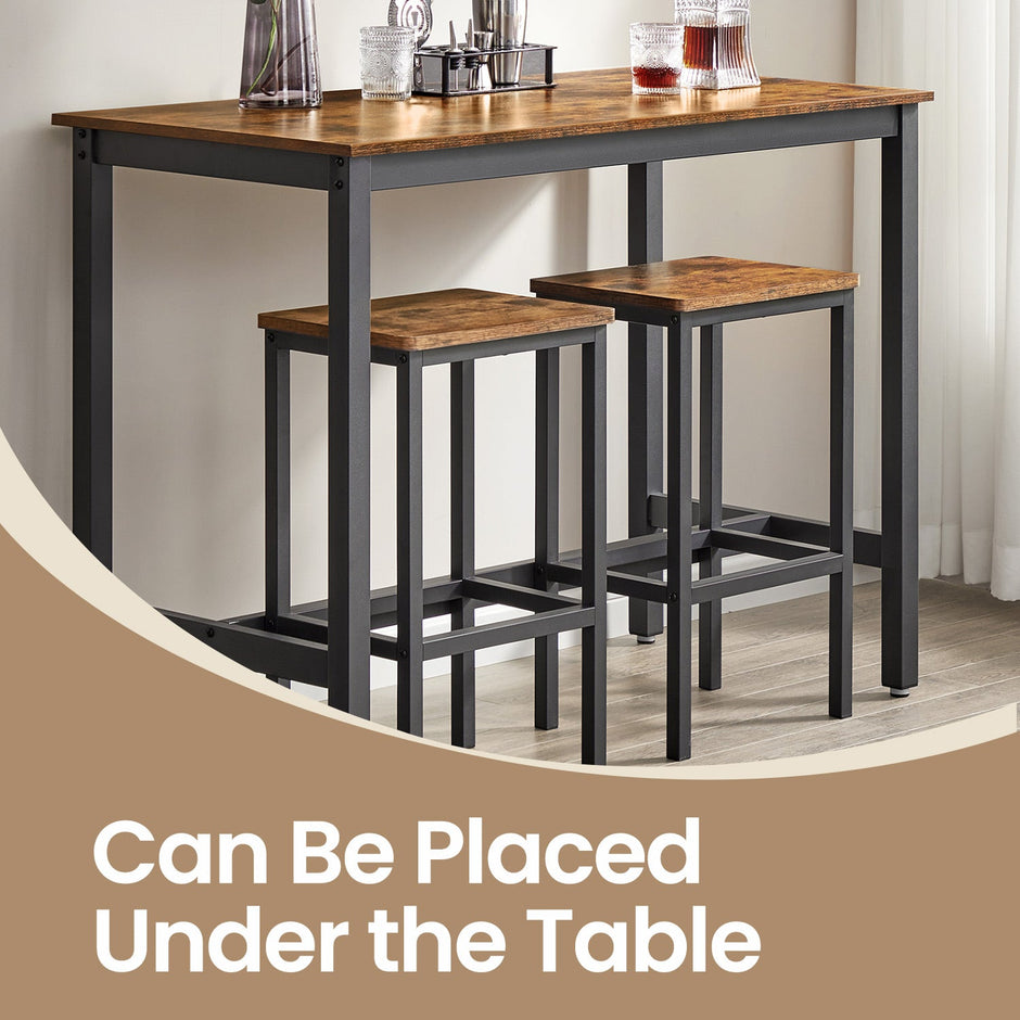 Bar Table Set – Wood – Rustic Brown – Includes 2 Stools for Kitchen and Living Room