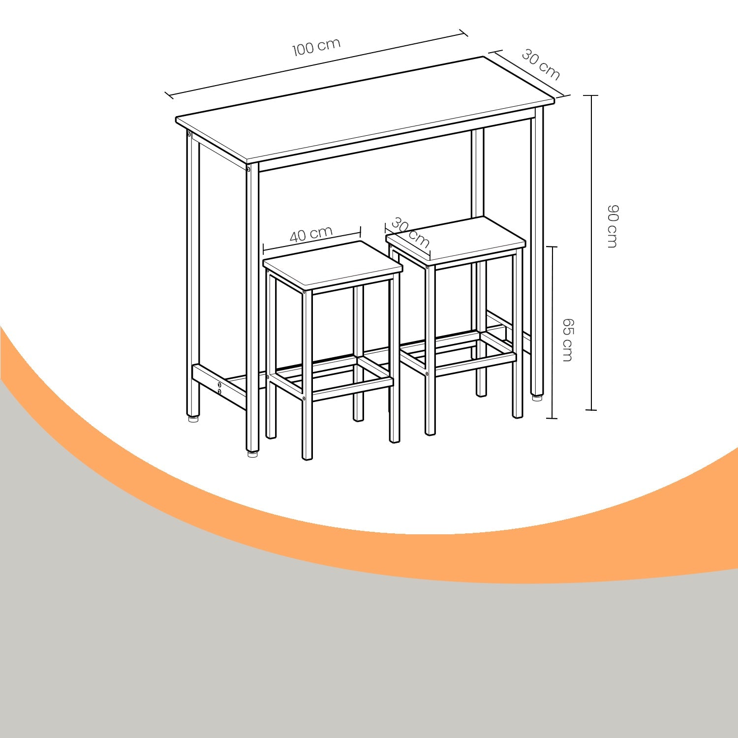 Dining Table Set – Steel – Rustic Brown and Black – Includes Bar Table and 2 Stools