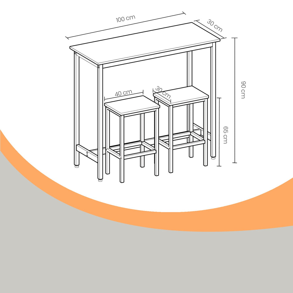 Dining Table Set – Steel – Rustic Brown and Black – Includes Bar Table and 2 Stools