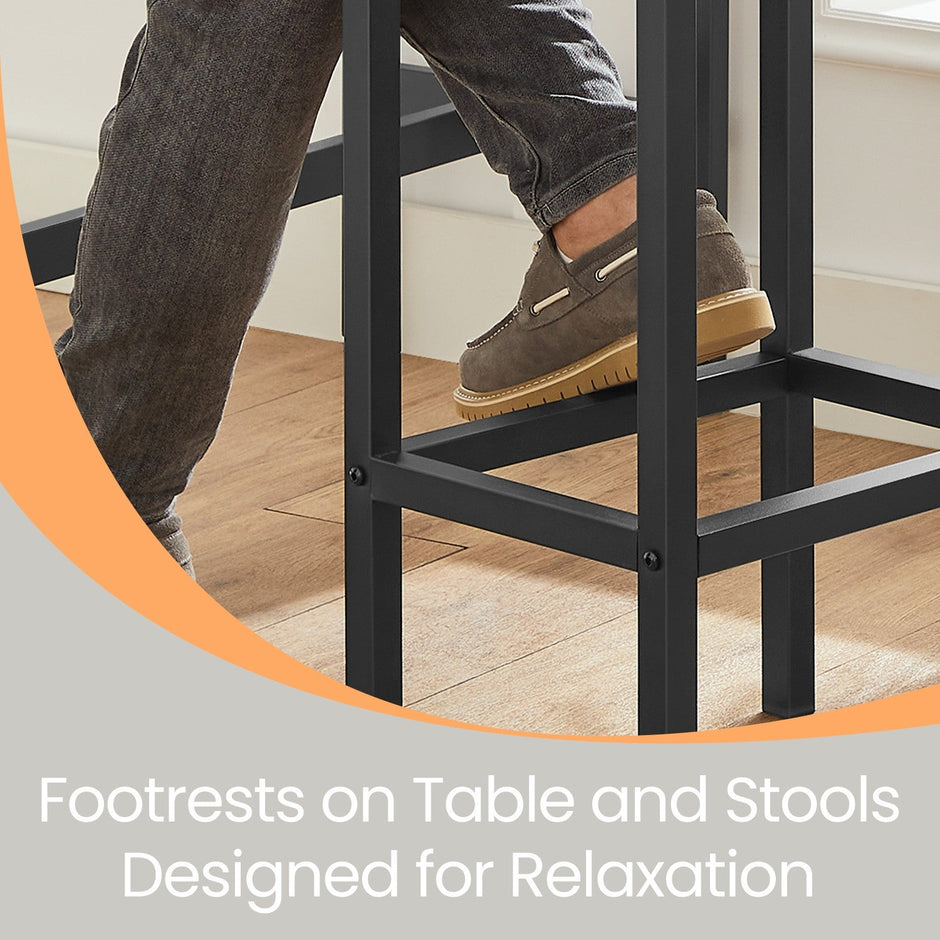 Dining Table Set – Steel – Rustic Brown and Black – Includes Bar Table and 2 Stools