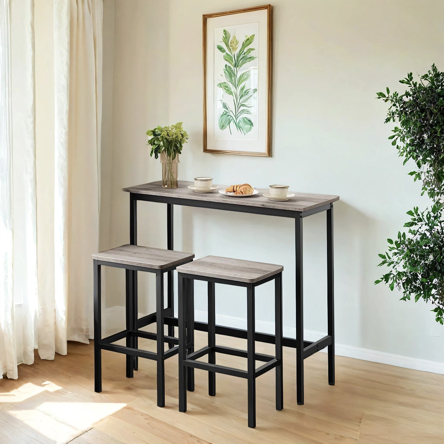 Dining Table Set – Steel – Rustic Brown and Black – Includes Bar Table and 2 Stools