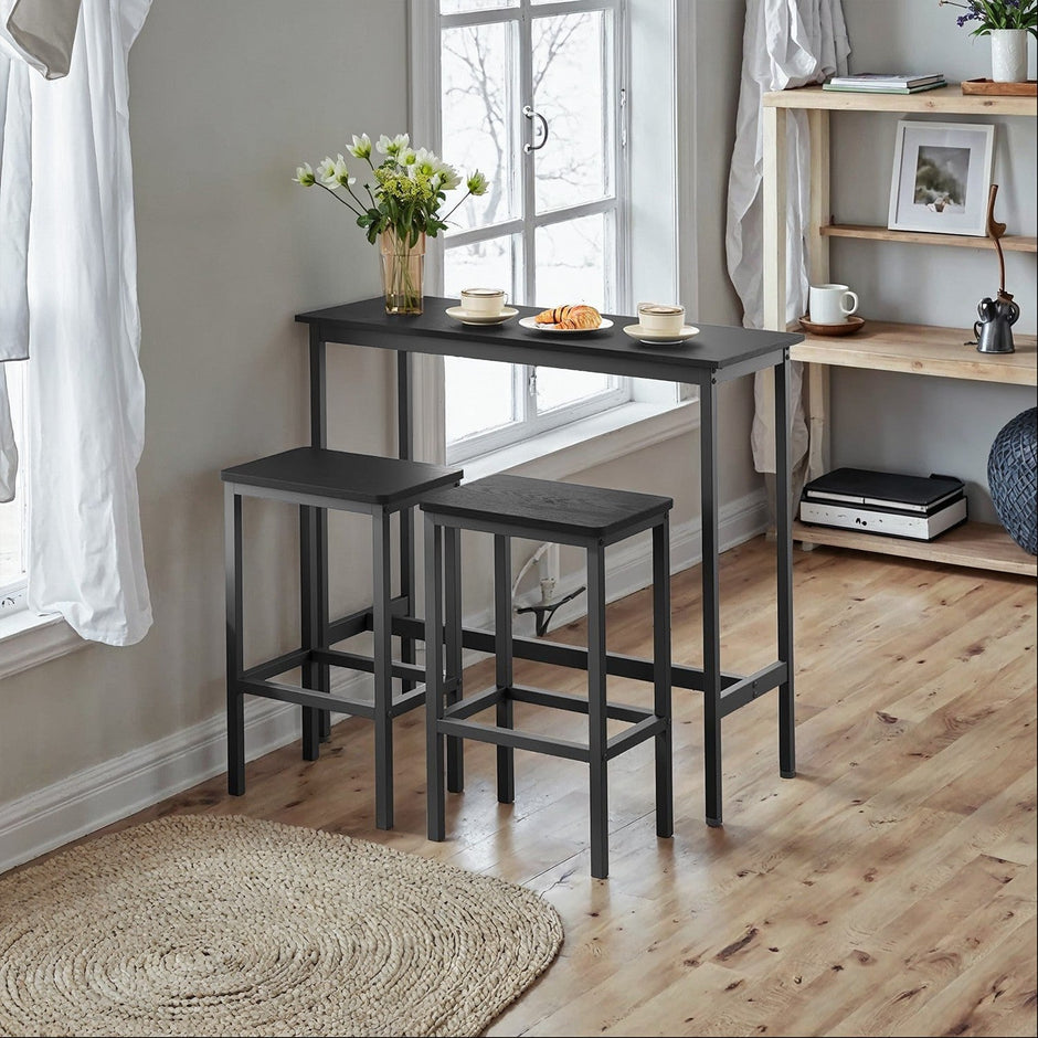 Bar Table Set – Steel – Rustic Brown and Black – Includes Two Stools