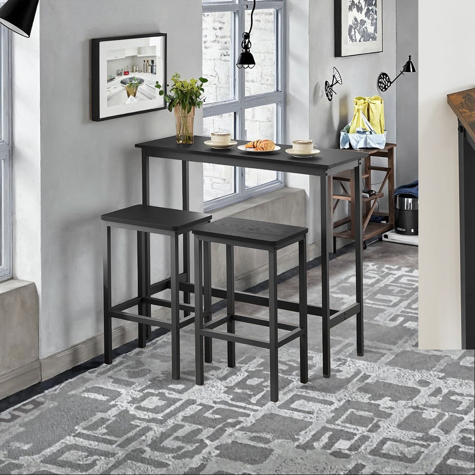 Bar Table Set – Steel – Rustic Brown and Black – Includes Two Stools