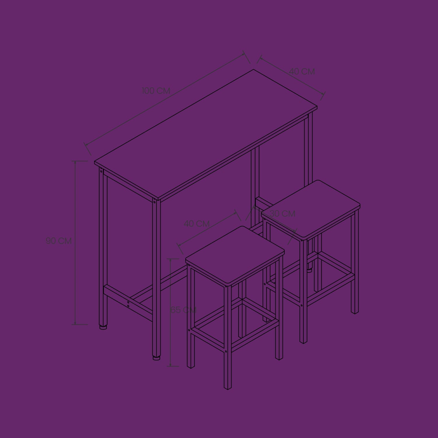 Bar Table Set – Steel – Rustic Brown and Black – Includes Two Stools