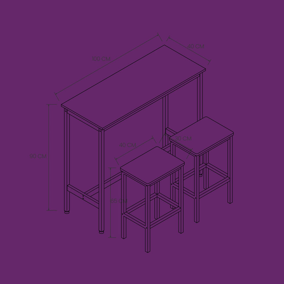 Bar Table Set – Steel – Rustic Brown and Black – Includes Two Stools