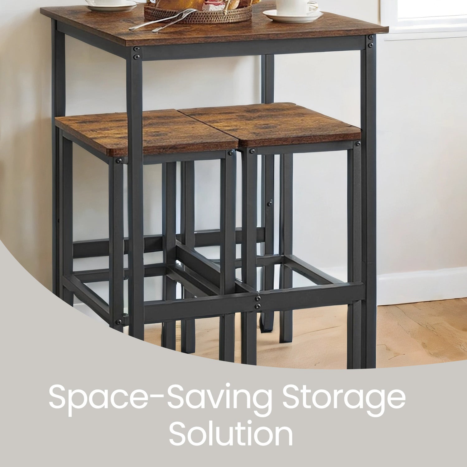 Bar Table – Heavy-Duty Steel – Rustic Brown and Black – Industrial Style, Easy Assembly