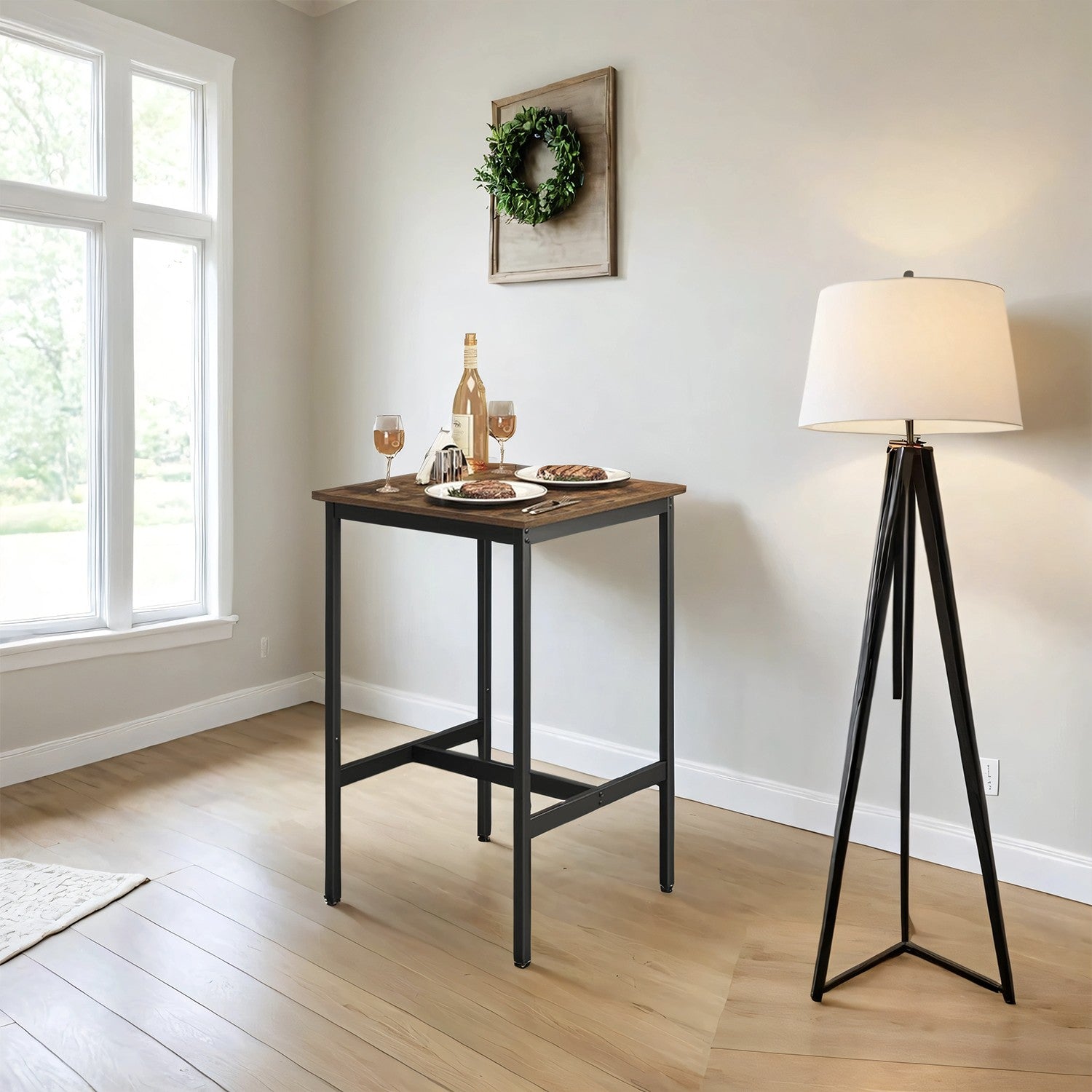 Bar Table – Heavy-Duty Steel – Rustic Brown and Black – Industrial Style, Easy Assembly