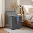Foldable Laundry Basket – Linen Look Fabric – Dark Grey – 142L Dual-Compartment with Magnetic Lid and Removable Liner