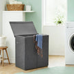 Foldable Laundry Basket – Linen Look Fabric – Dark Grey – 142L Dual-Compartment with Magnetic Lid and Removable Liner