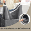 Foldable Laundry Basket – Linen Look Fabric – Dark Grey – 142L Dual-Compartment with Magnetic Lid and Removable Liner