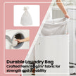 Laundry Hamper – Bamboo – White – Foldable with Lid and 3 Handles, 72 L Capacity