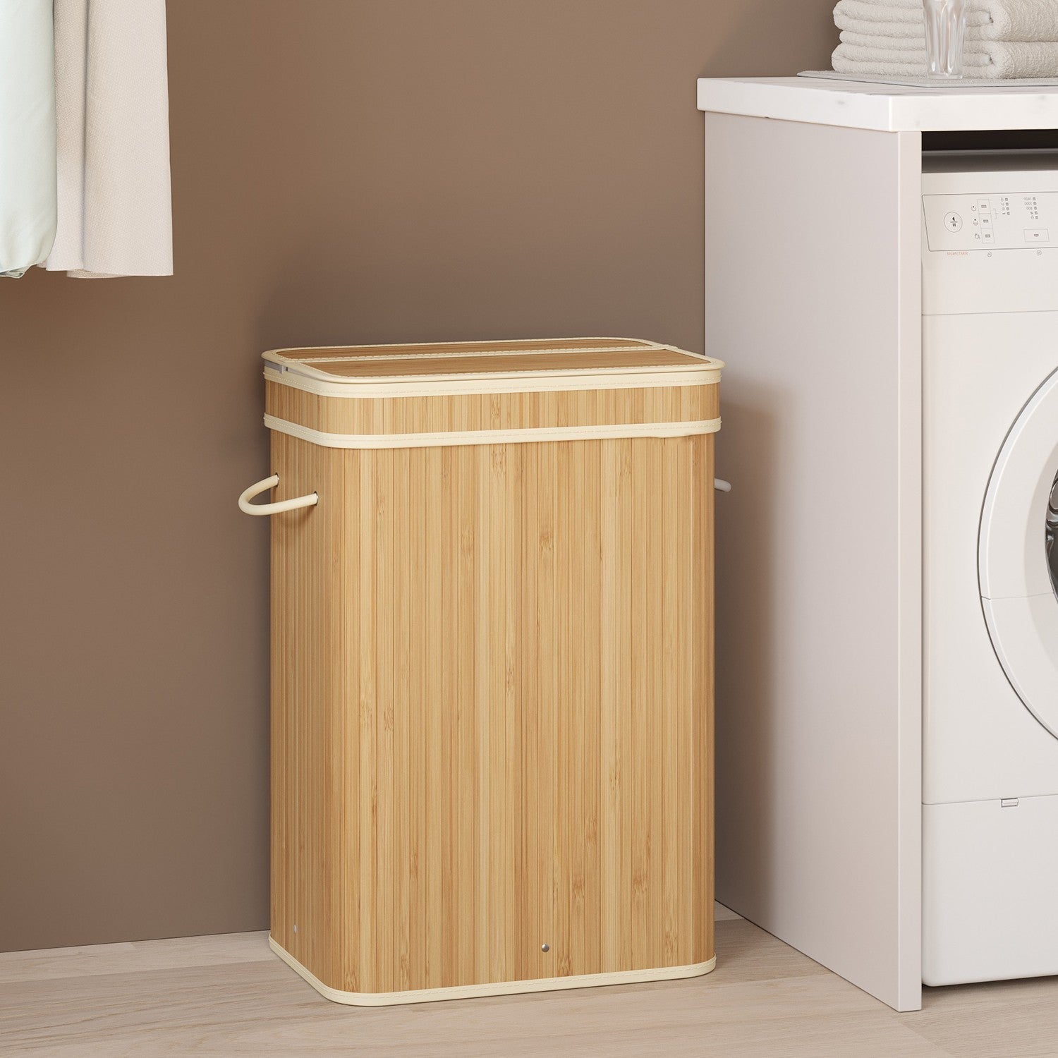 Laundry Hamper – Bamboo – Grey – Removable and Machine Washable with Lid