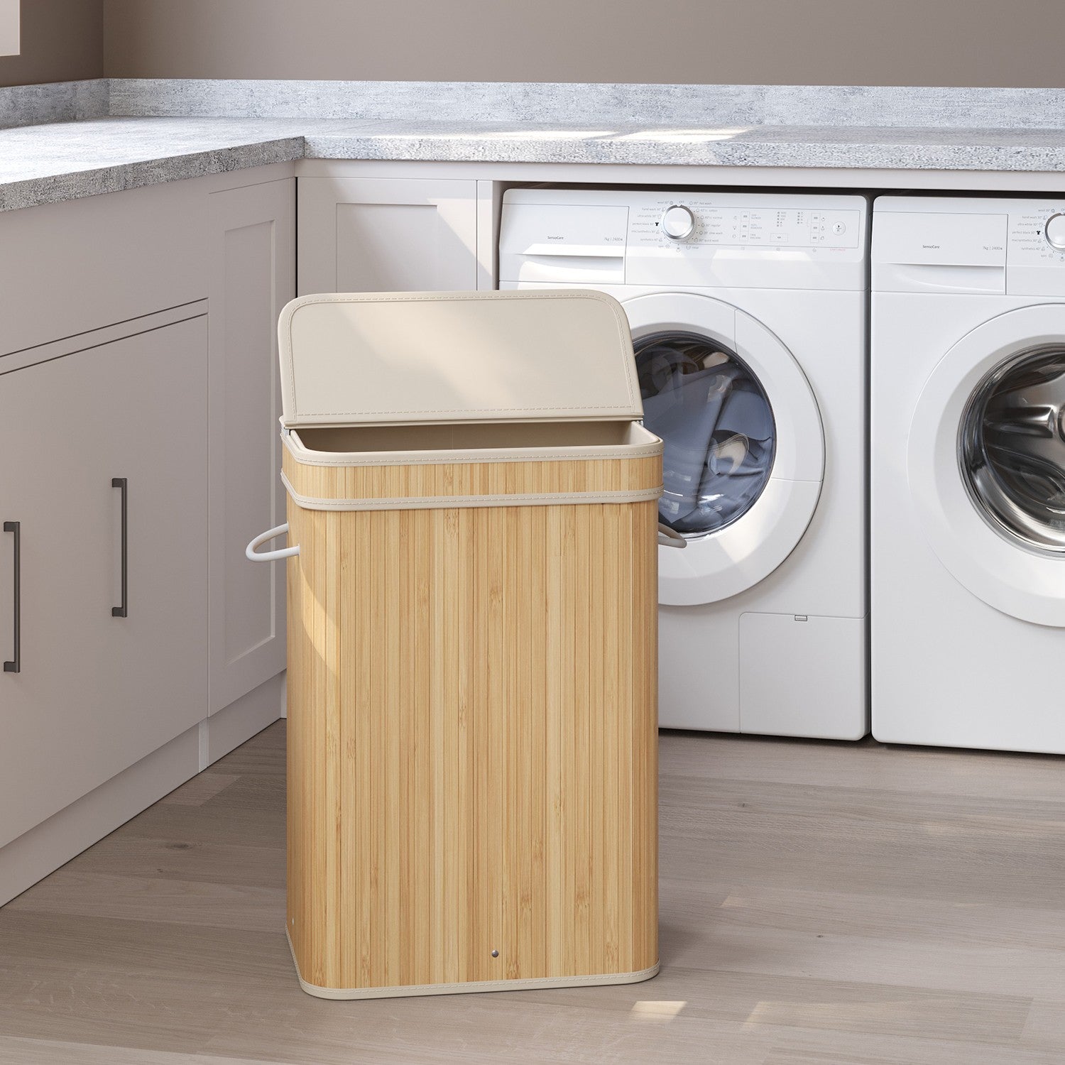 Laundry Hamper – Bamboo – Grey – Removable and Machine Washable with Lid