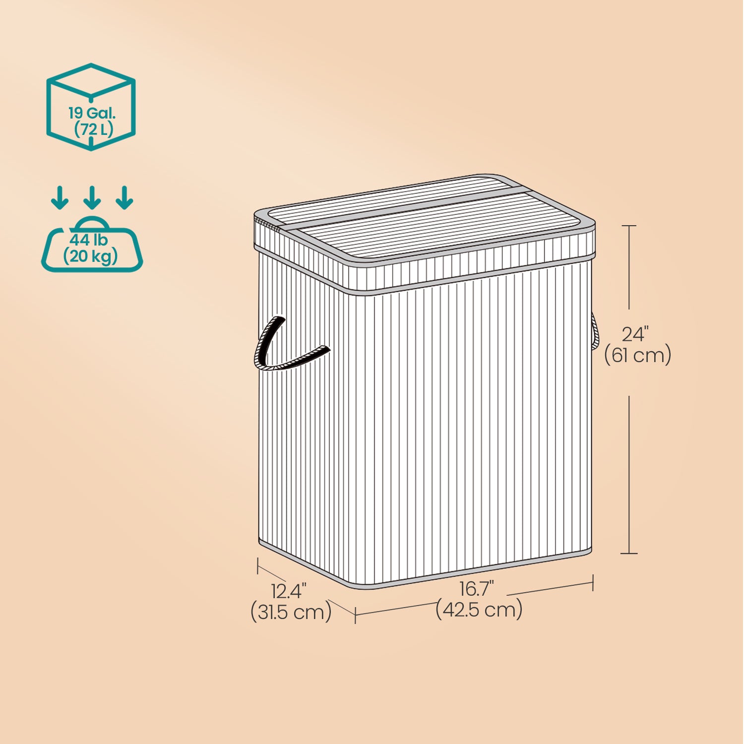 Laundry Hamper – Bamboo – Grey – Removable and Machine Washable with Lid