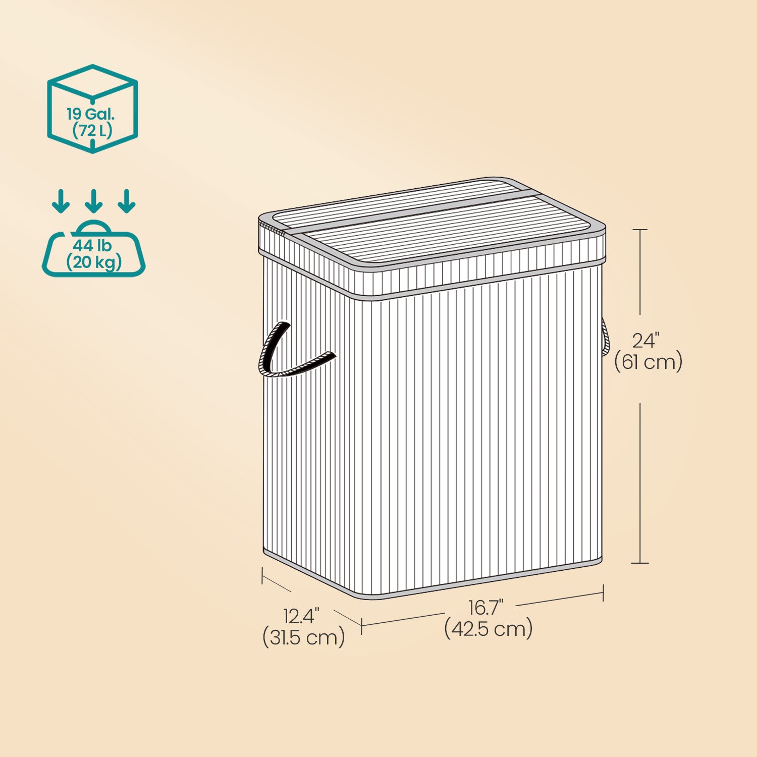 Bamboo Laundry Hamper – 72L – White – With Lid and Handles