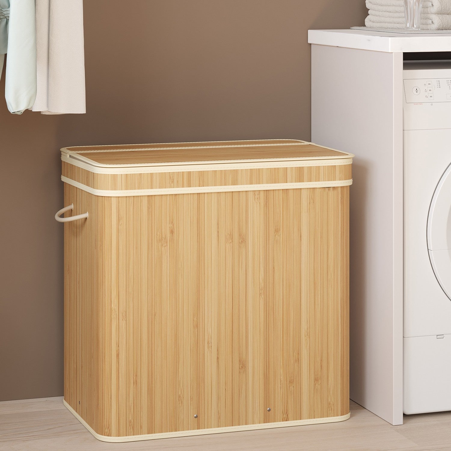 Laundry Hamper – Bamboo – Beige – 150L with Lid and Handles
