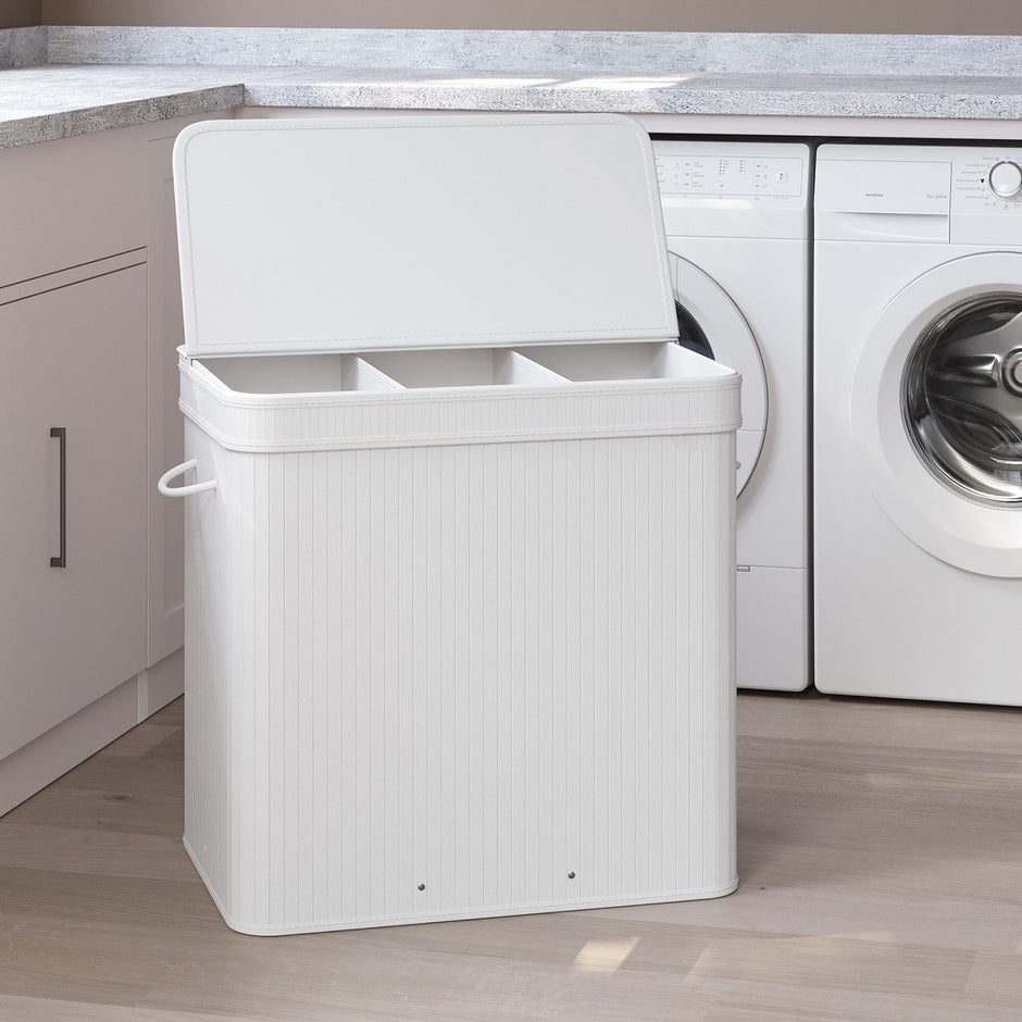 Laundry Hamper – Bamboo – Grey – Removable and Machine Washable with Lid