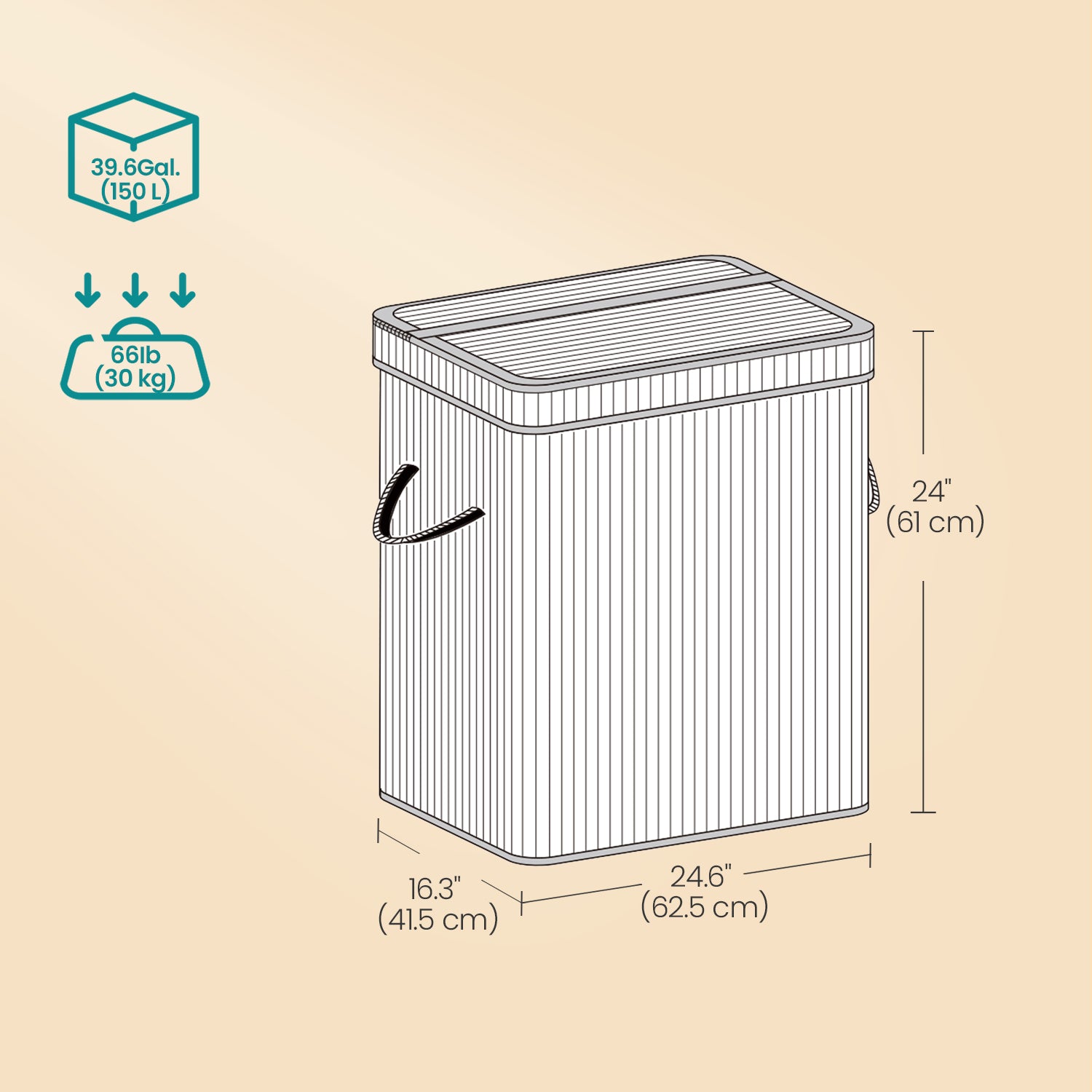 Laundry Hamper – Bamboo – Grey – Removable and Machine Washable with Lid