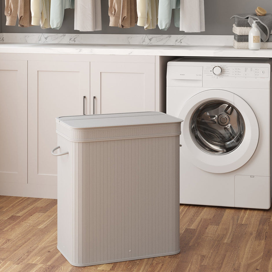 Laundry Hamper – Bamboo – Grey – Removable and Machine Washable with Lid and Handles