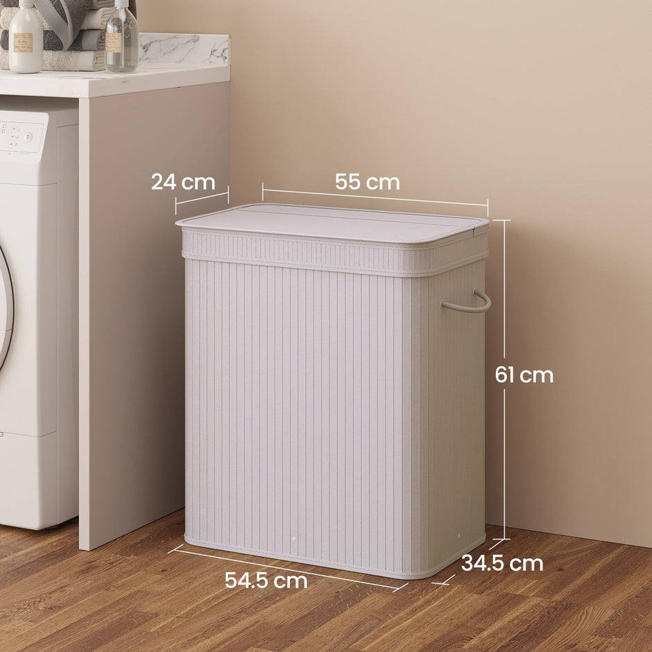 Laundry Hamper – Bamboo – Grey – Removable and Machine Washable with Lid and Handles