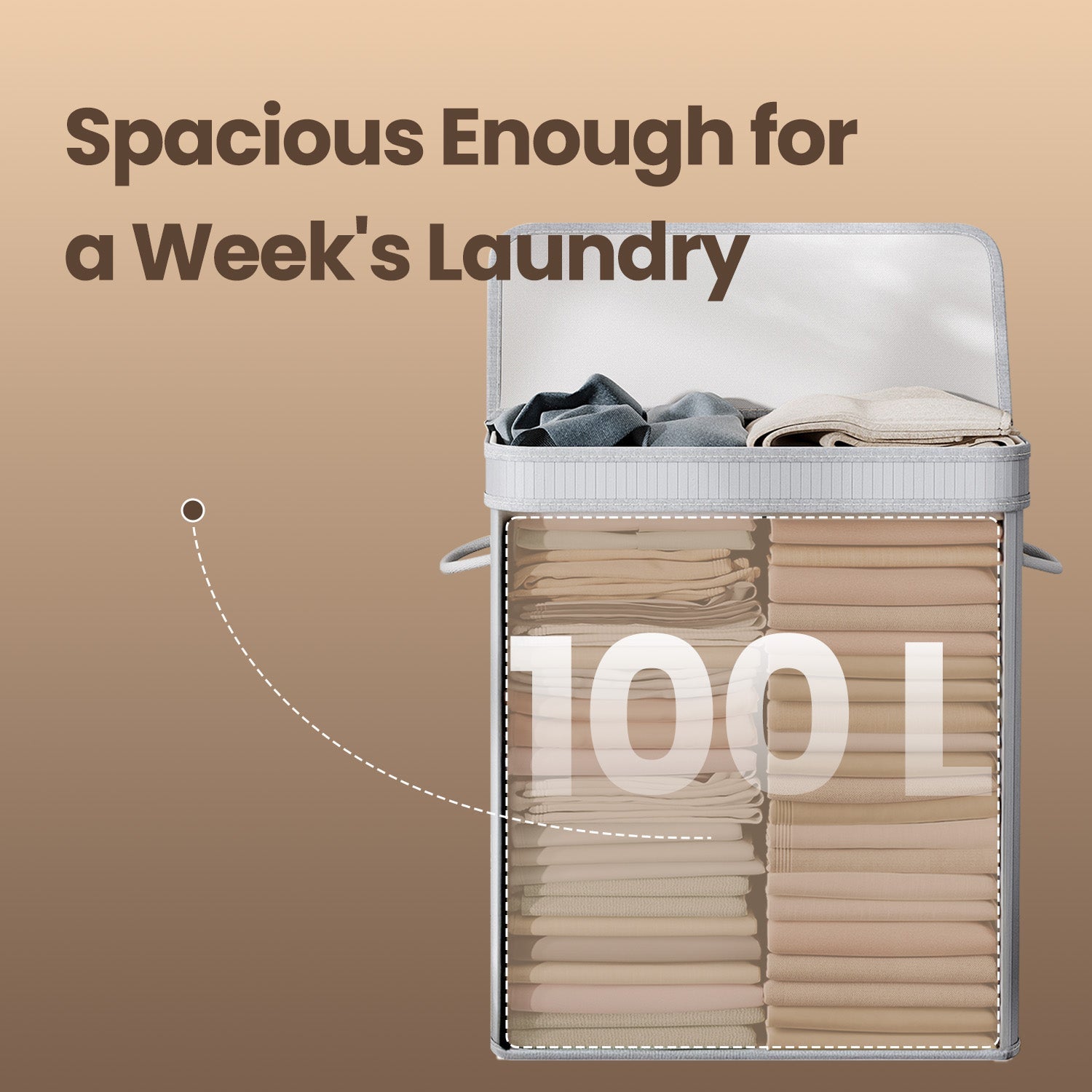 Laundry Hamper – Bamboo – Grey – Removable and Machine Washable with Lid and Handles
