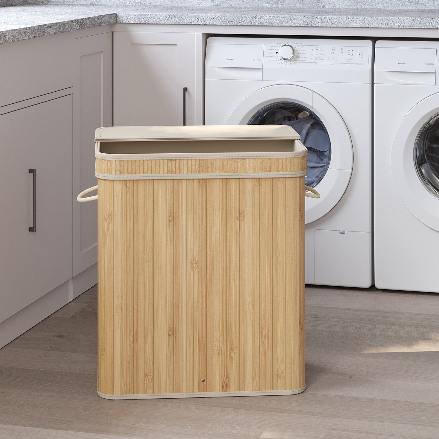 Laundry Hamper – Bamboo – Grey – Removable and Machine Washable with Lid