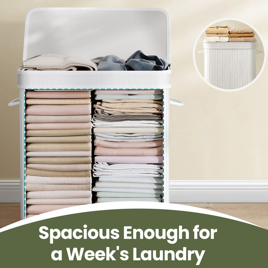 Laundry Hamper – Bamboo – Grey – Removable and Machine Washable with Lid