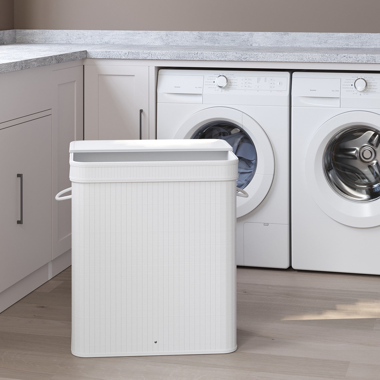 Laundry Hamper – Bamboo – Grey – Removable and Machine Washable with Lid