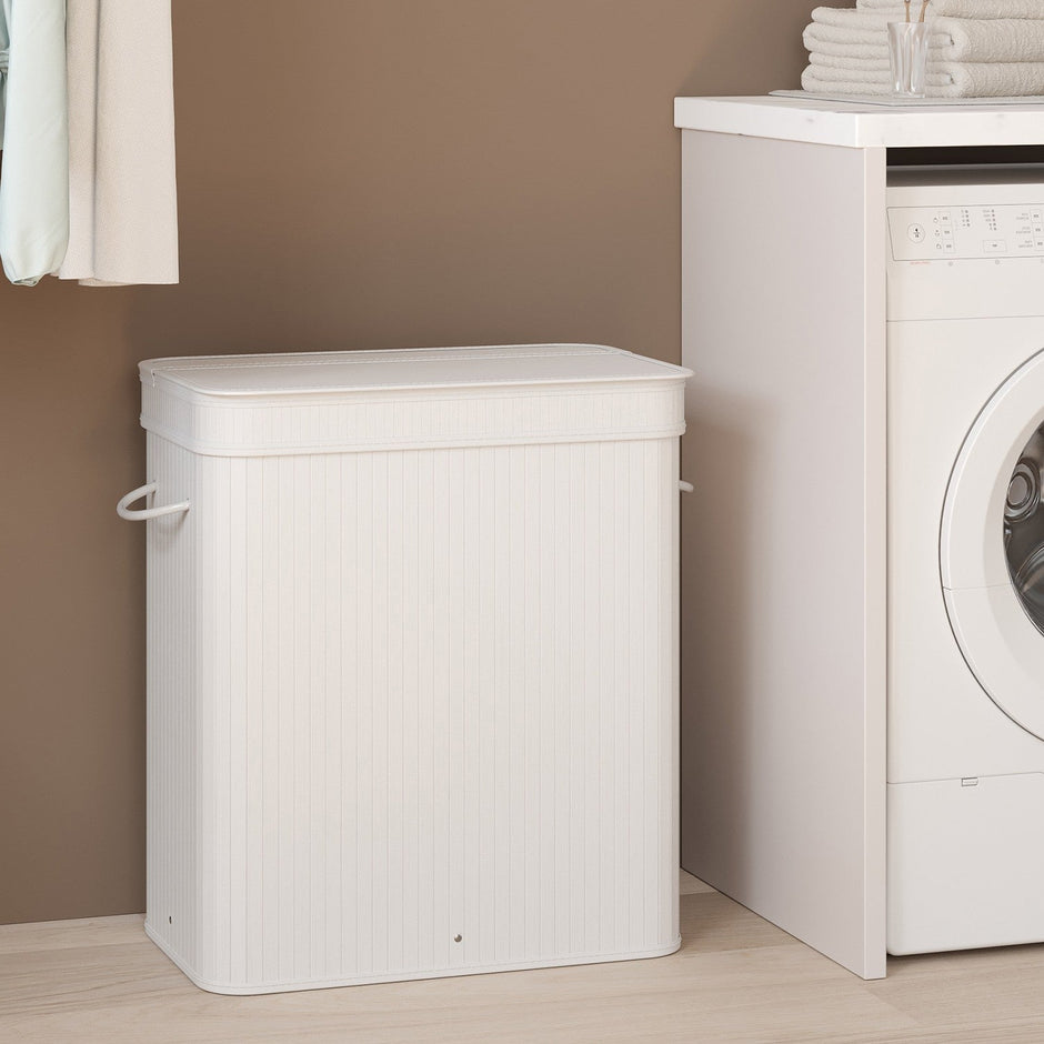 Laundry Hamper – Bamboo – Grey – Removable and Machine Washable with Lid
