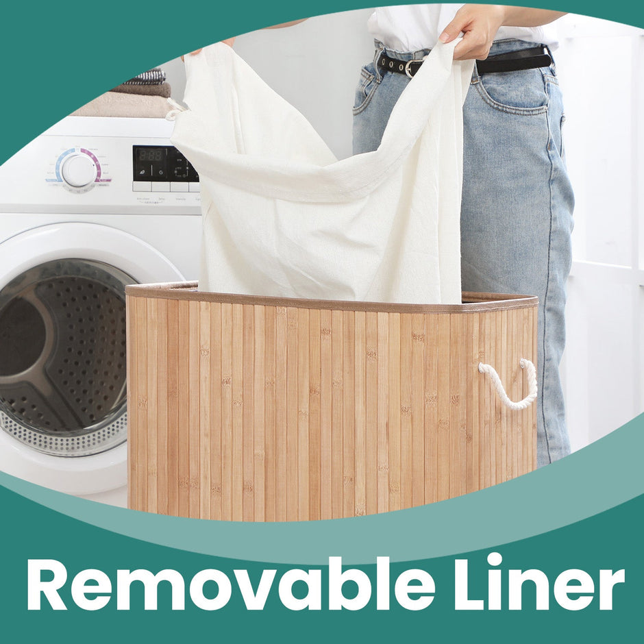 Laundry Basket – Fabric – Distressed Grey – 100L with Removable Liner and Lid