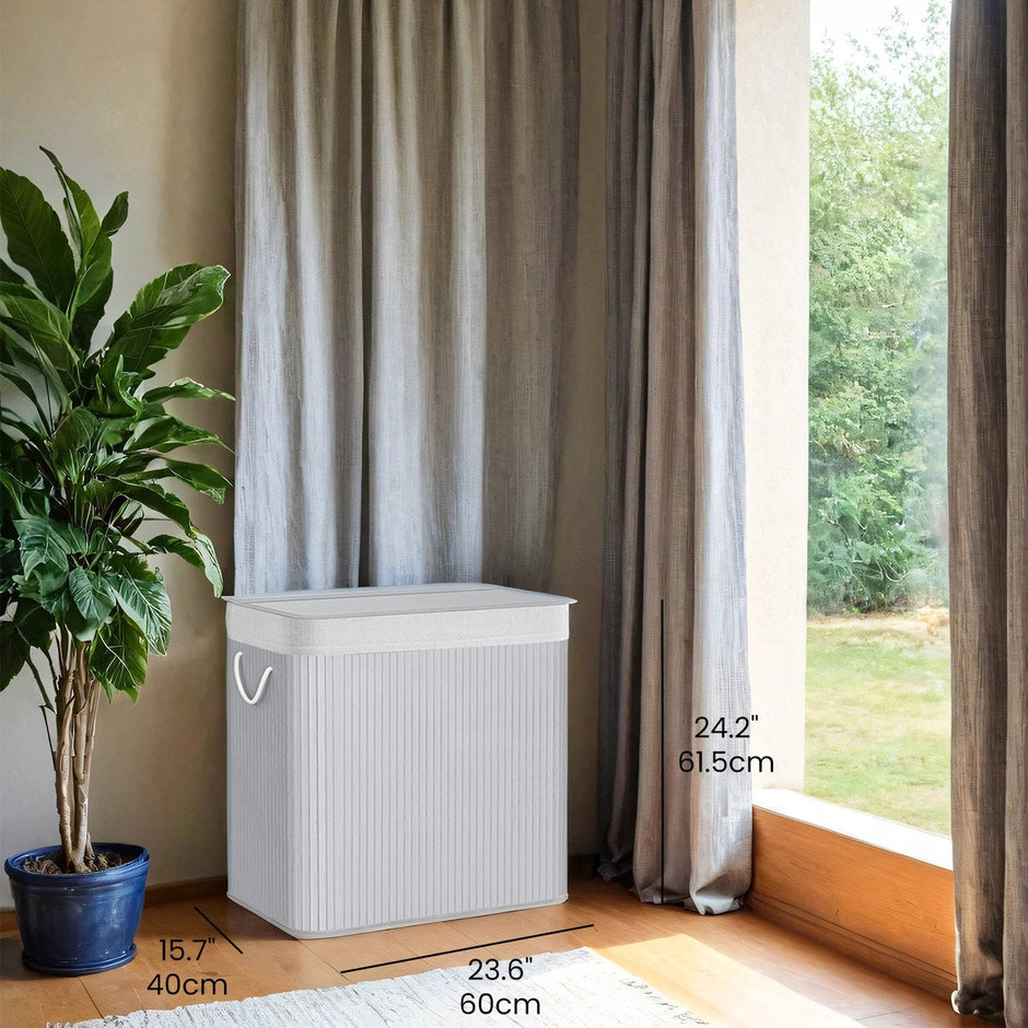 3-Section Laundry Hamper – Bamboo – Natural – Removable Liner, 150 L Capacity