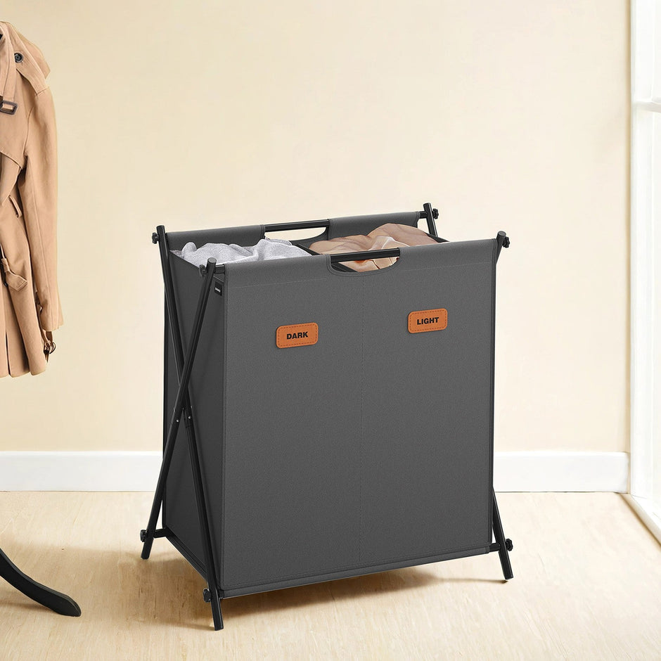 Laundry Sorter – Fabric – Ink Black – 4 Sections with Labels and Collapsible Frame