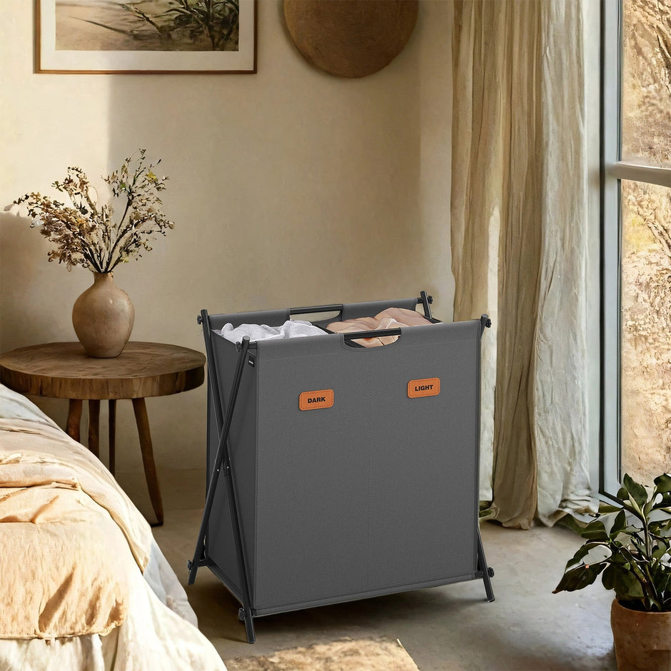 Laundry Sorter – Fabric – Ink Black – 4 Sections with Labels and Collapsible Frame