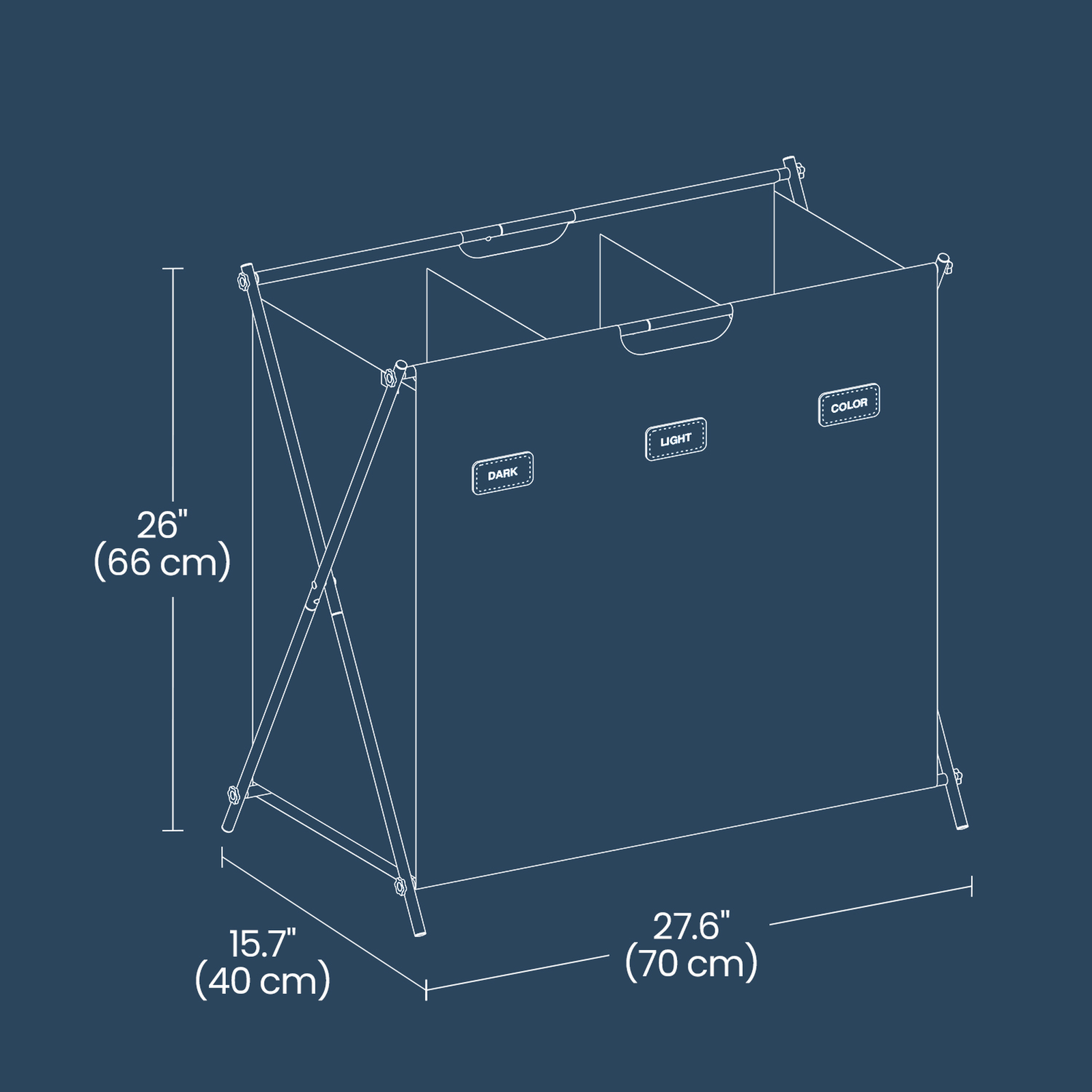 Collapsible 3-Section Laundry Basket – Fabric – Grey – 135L Capacity with Customizable Labels