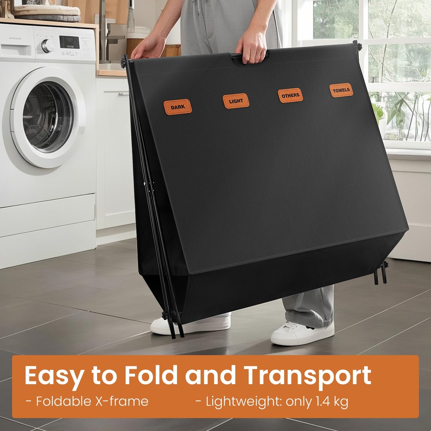 Laundry Sorter – Fabric – Ink Black – 4-Section Collapsible Clothes Organizer