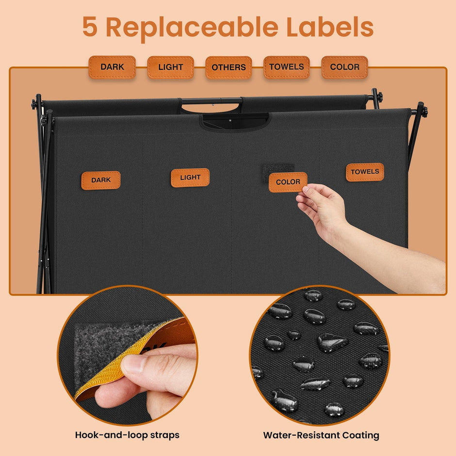 Laundry Sorter – Fabric – Ink Black – 4-Section Collapsible Clothes Organizer