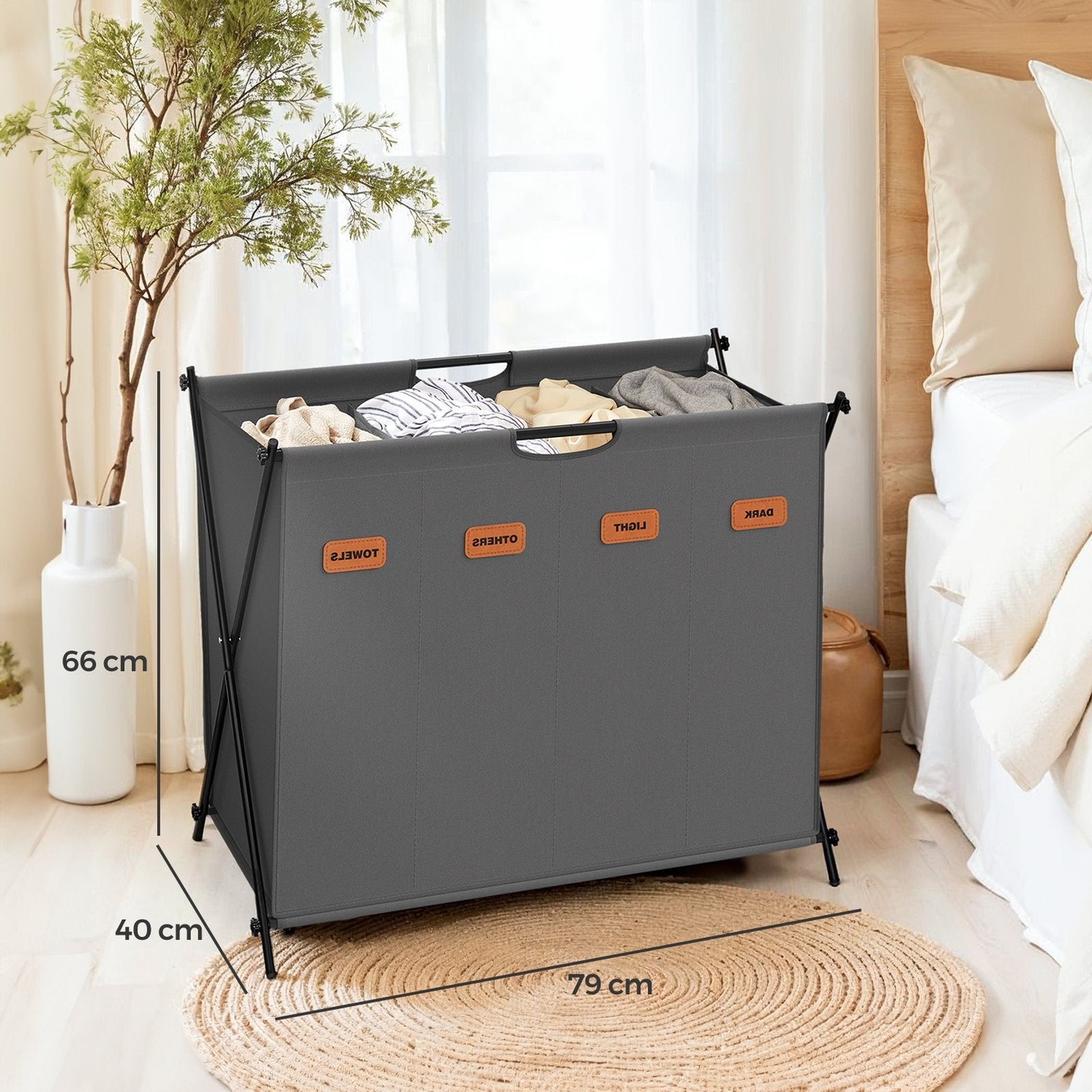 Foldable Laundry Basket – Fabric – Grey – 155 L Capacity with Customizable Labels
