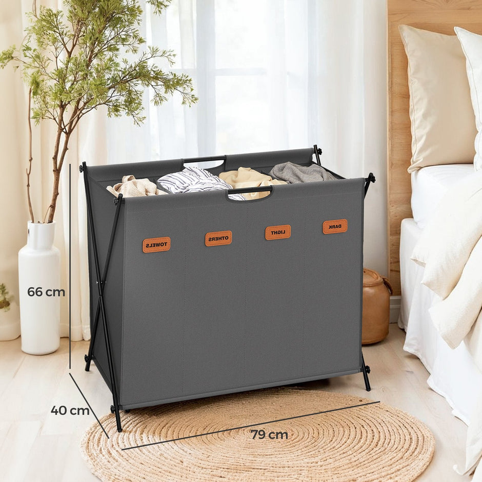 Foldable Laundry Basket – Fabric – Grey – 155 L Capacity with Customizable Labels