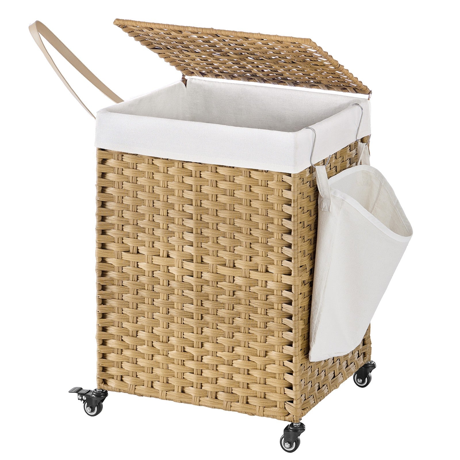 Rolling Laundry Hamper – Handwoven Rattan-Style – Natural – 120L Capacity with Removable Liner and Lid