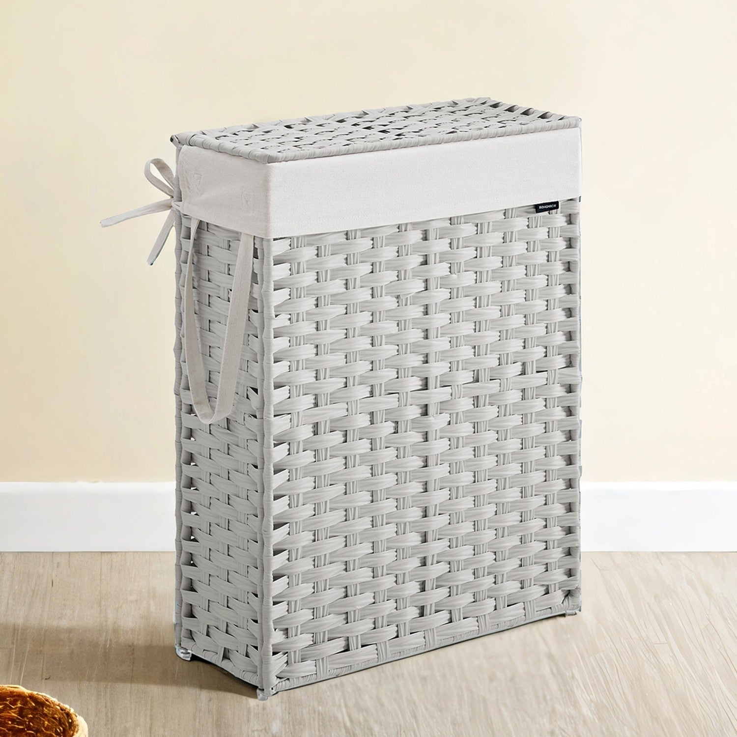 Foldable Laundry Hamper – Synthetic Rattan – Cloud White – Removable Liner and Lid