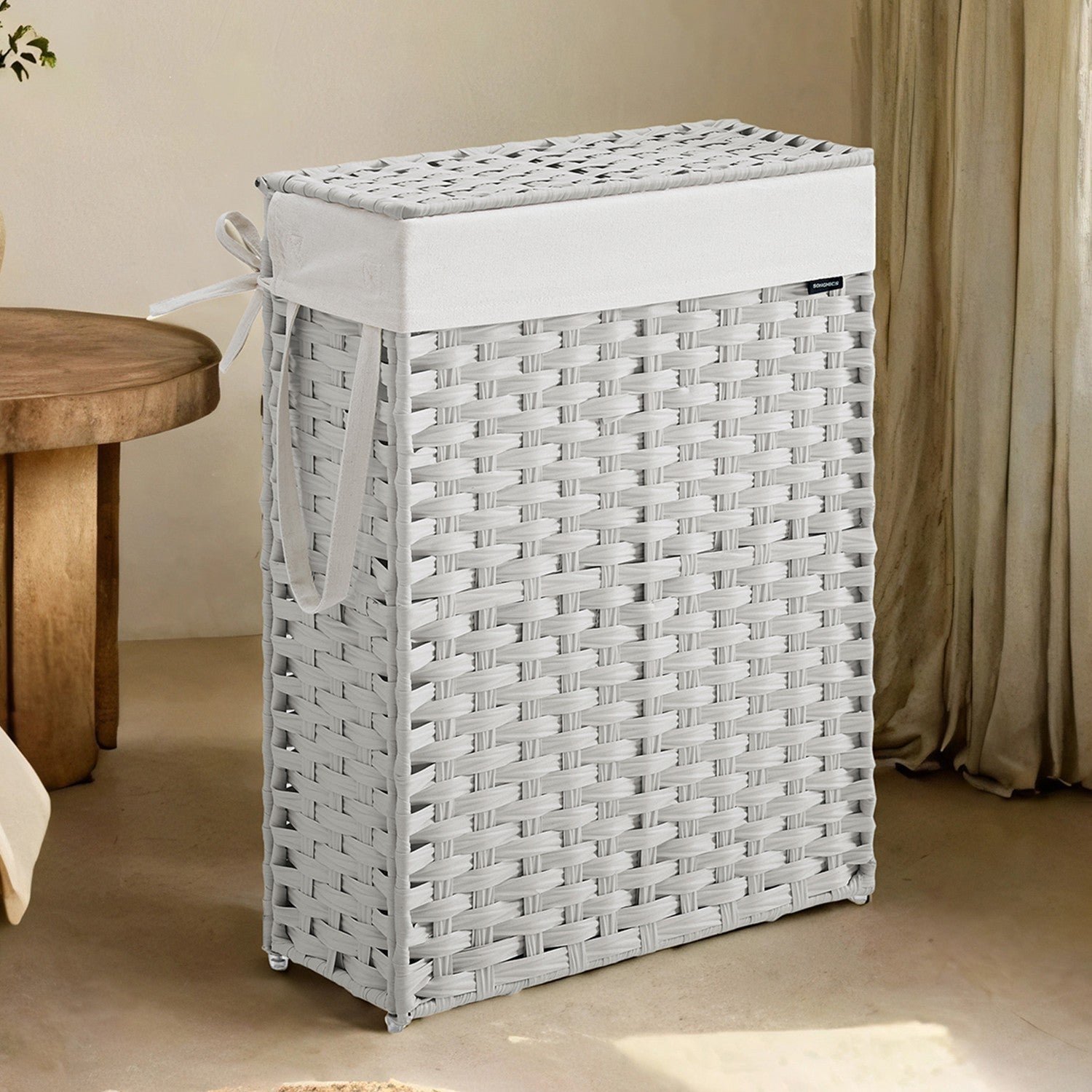 Foldable Laundry Hamper – Synthetic Rattan – Cloud White – Removable Liner and Lid