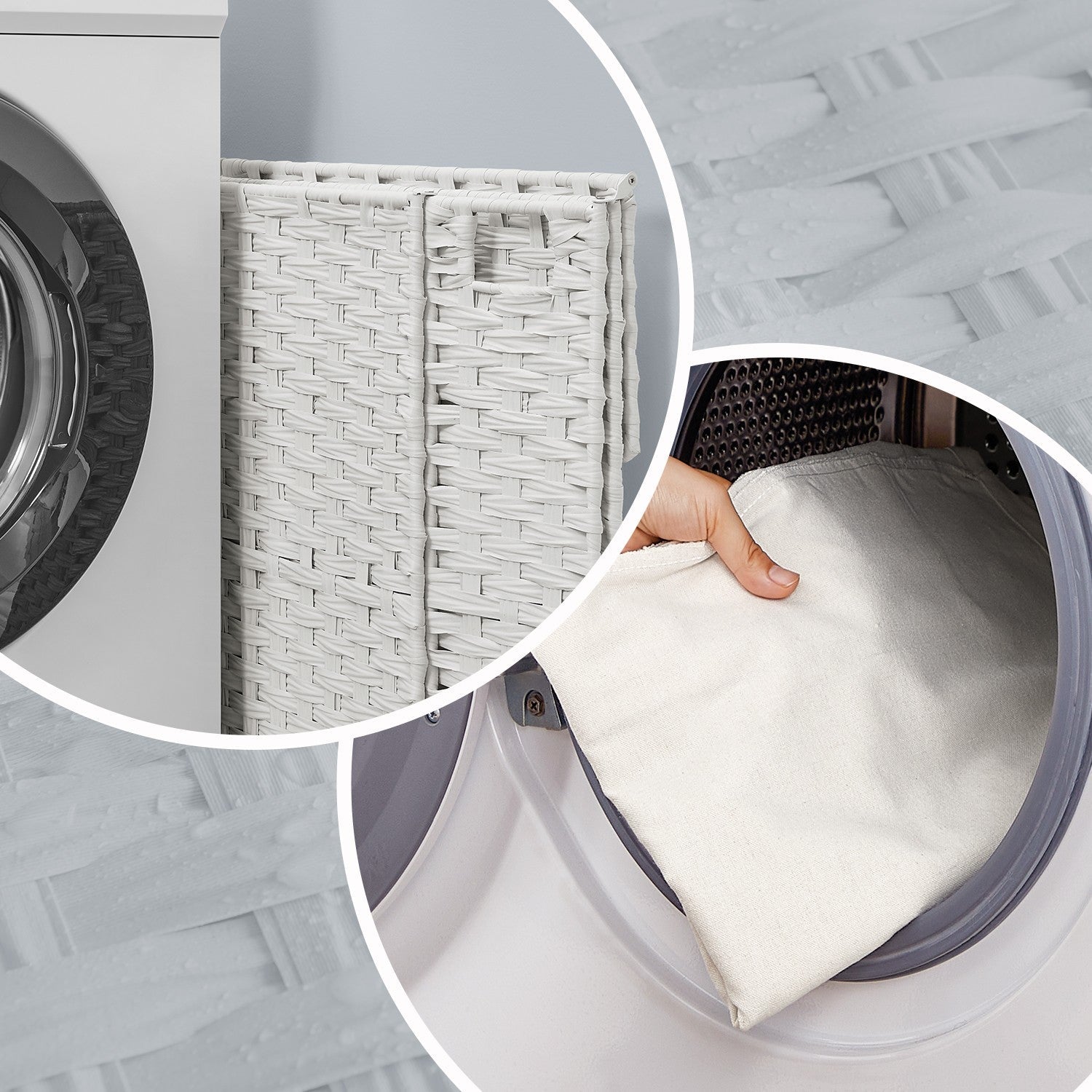 Foldable Laundry Hamper – Synthetic Rattan – Cloud White – Removable Liner and Lid