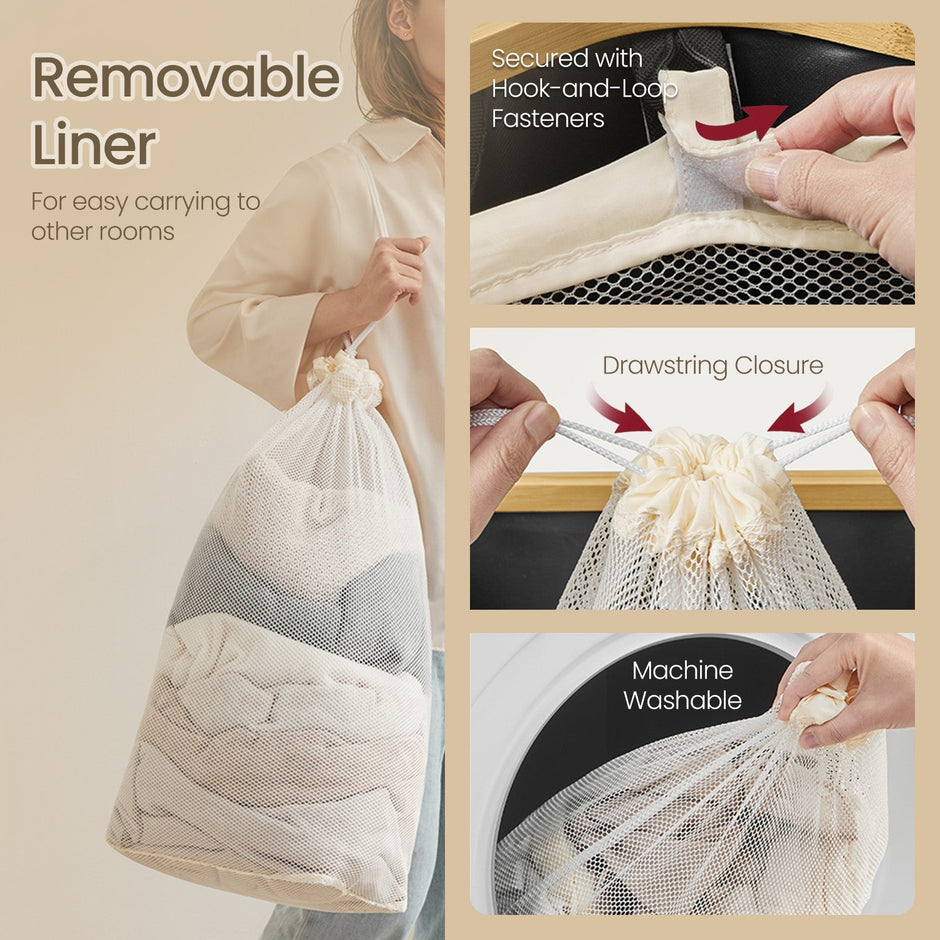 Laundry Basket – Fabric – Ink Black – Space-Saving with Lid and Removable Mesh Liner, 65 L