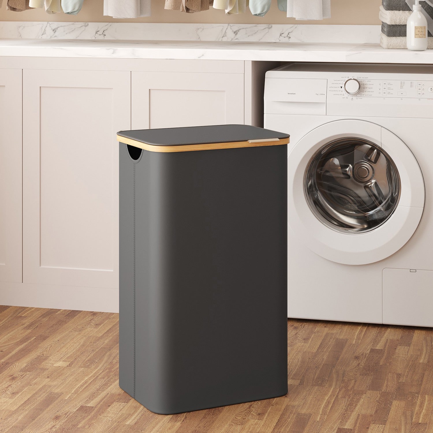 Laundry Hamper – Fabric – Ink Black – Large Capacity with Lid and Removable Mesh Liner