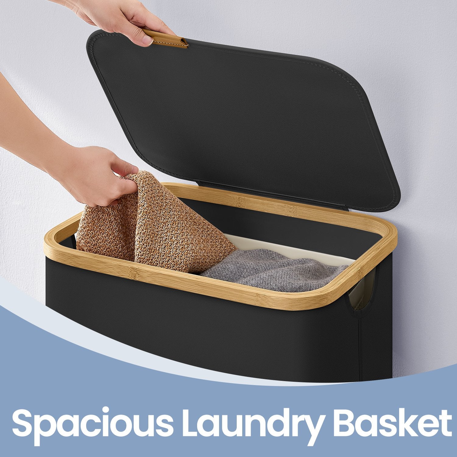 Laundry Hamper – Fabric – Ink Black – Large Capacity with Lid and Removable Mesh Liner